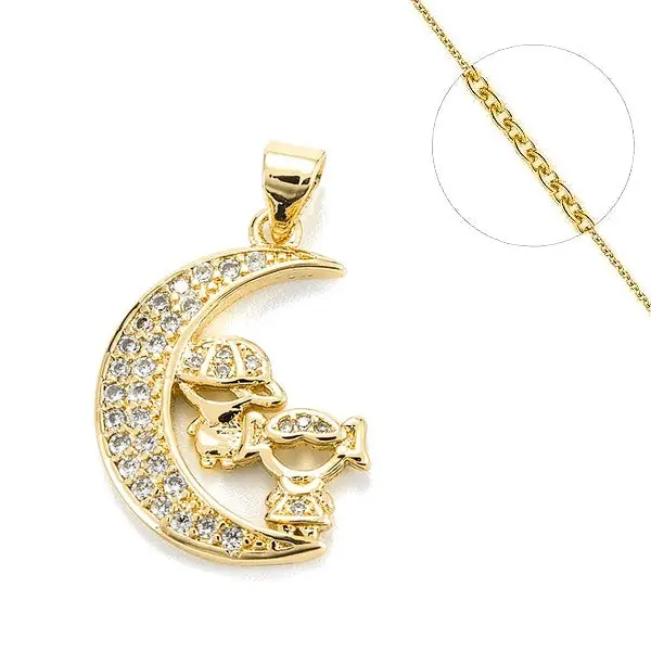 Prix Réduit Collier chaine et pendentif zircon cubique lune avec enfants