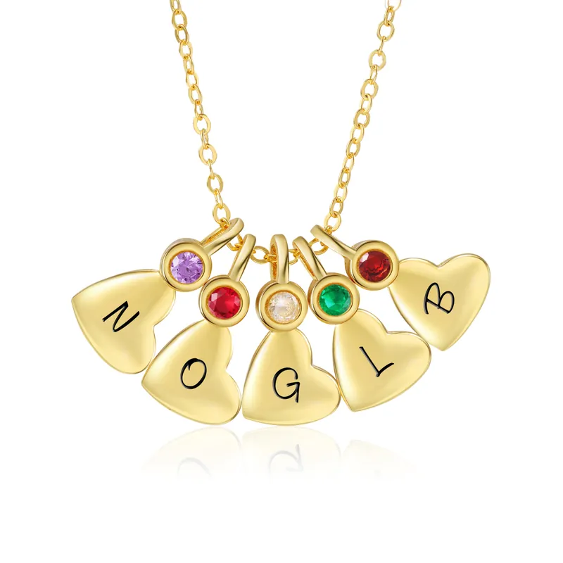 Collier Pendentif Cœur 5 Lettres Personnalisées avec Pierre de naissance pour Femmes Fait Main