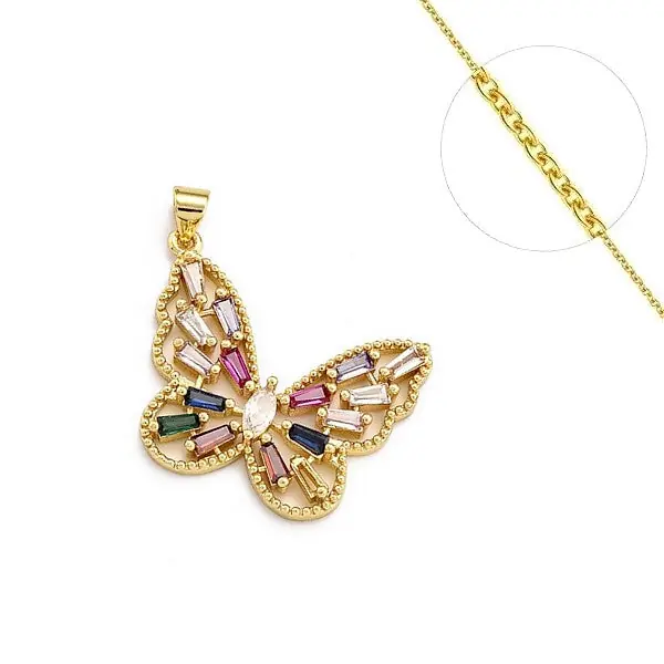 Petit Prix Collier chaine et pendentif zircon cubique multicolor papillon