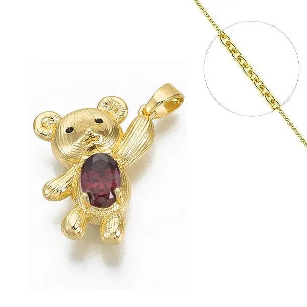 Collier chaine et pendentif zircon cubique nounours Livraison Express