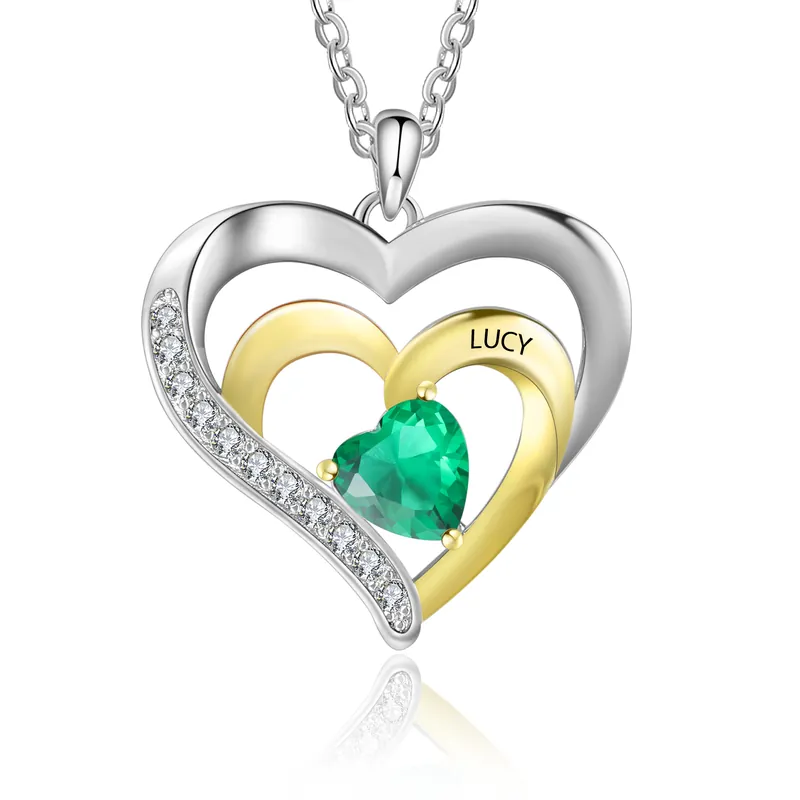 Solde Collier Argent 925 Pendentif Cœur 1 Prénom et Personnalisés avec 1 Pierre de naissance pour Femmes
