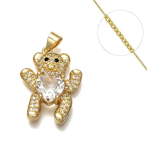 Collier chaine et pendentif zircon cubique nounours Exclusif