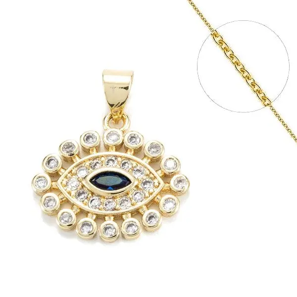 Collier chaine et pendentif zircon cubique oeil Gros Lot