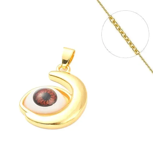 Nouveauté Collier chaine et pendentif zircon cubique oeil marron