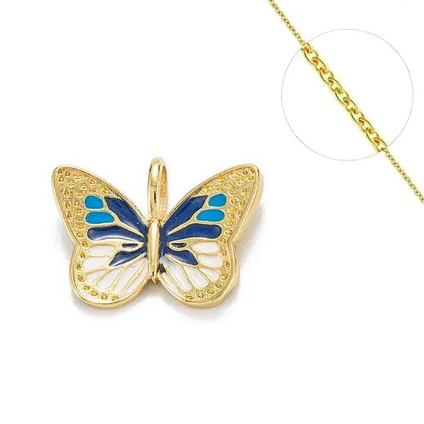 Collier chaine et pendentif zircon cubique papillon bleu Prix Promo
