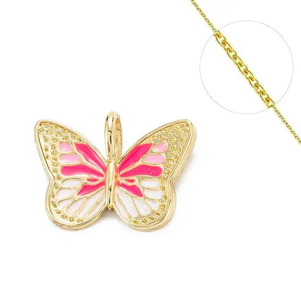 Collier chaine et pendentif zircon cubique papillon rose Retour Gratuit