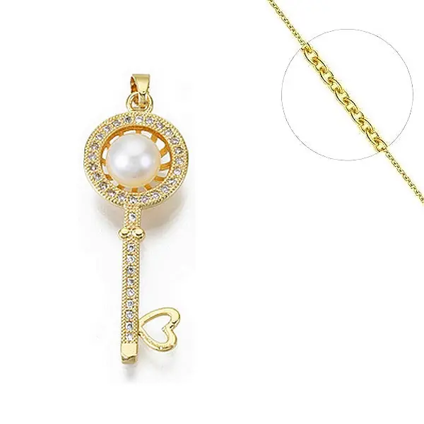 Paiement Sécurisé Collier chaine et pendentif zircon cubique perle d'eau douce
