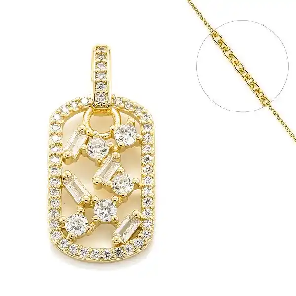 Tendance Collier chaine et pendentif zircon cubique plaque