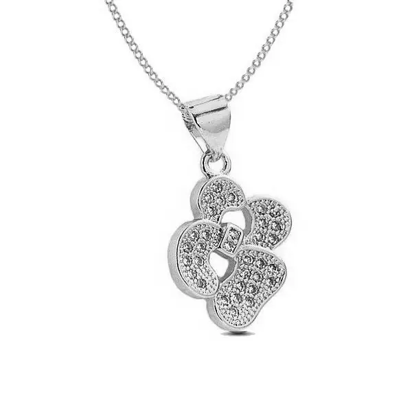 Livraison Mondiale Collier rhodié pour femme de couleur argenté pendentif noeud , forme originale et zirconiums blancs