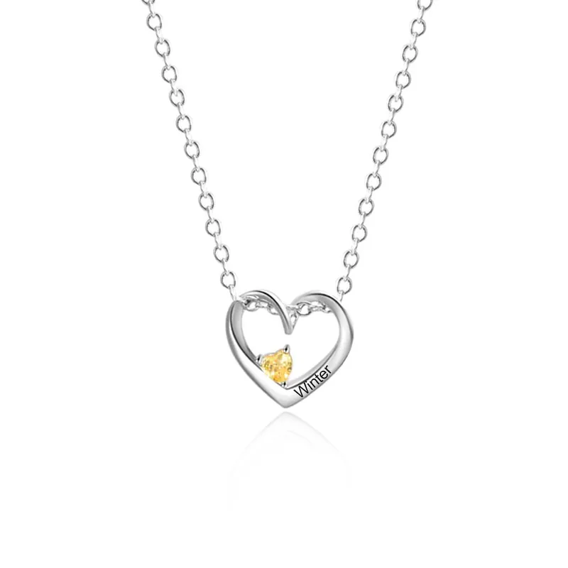 Prix Choc Collier Pendentif Cœur 1-5 Prénoms Personnalisés avec Pierre de Naissance Collier Femmes