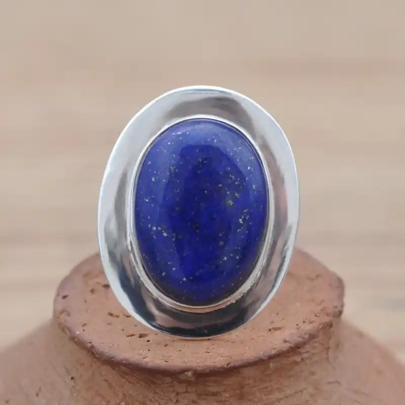 Offre Spéciale Bague ovale pierre Lapis lazuli et argent plat T53