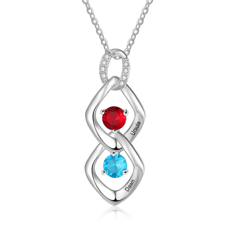 Acheter En Ligne Collier Pendentif 2 Prénoms Personnalisés avec Pierre de naissance pour Femmes