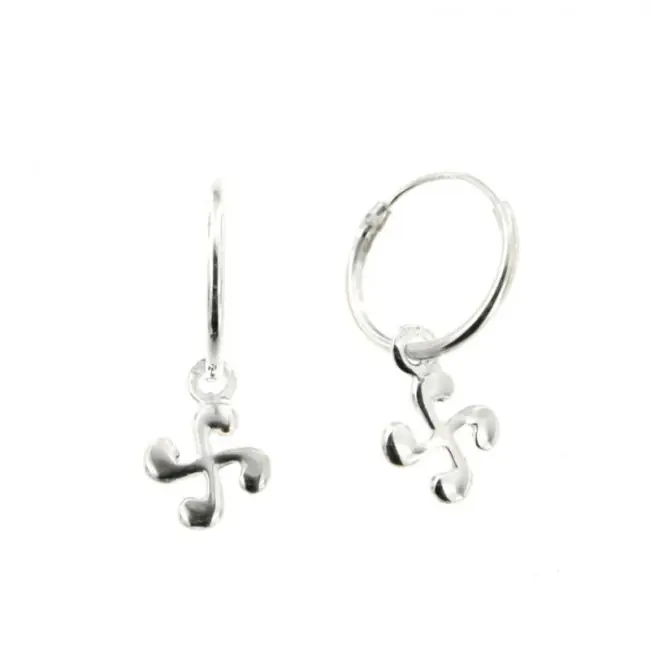 Quantité Limitée BOUCLES D'OREILLES BASQUES | Créoles Argent massif pampille croix basque | BIJOUX REGIONAUX | MADILAR