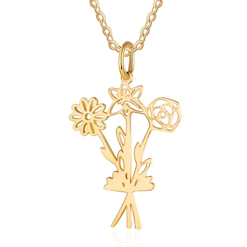 Collier Pendentif 3 Fleurs de Naissance Personnalisées Collier Femmes Soldes