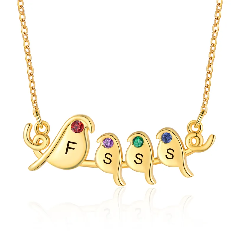 Populaire Collier Petit Oiseau 4 Lettres et Pierres de Naissance Personnalisés Collier Femmes