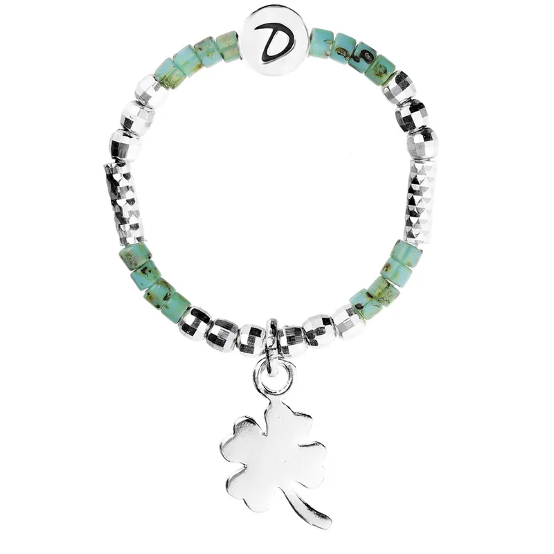 BAGUE ELASTIQUE TRÈFLE TURQUOISE TACHETÉ Commander Vite