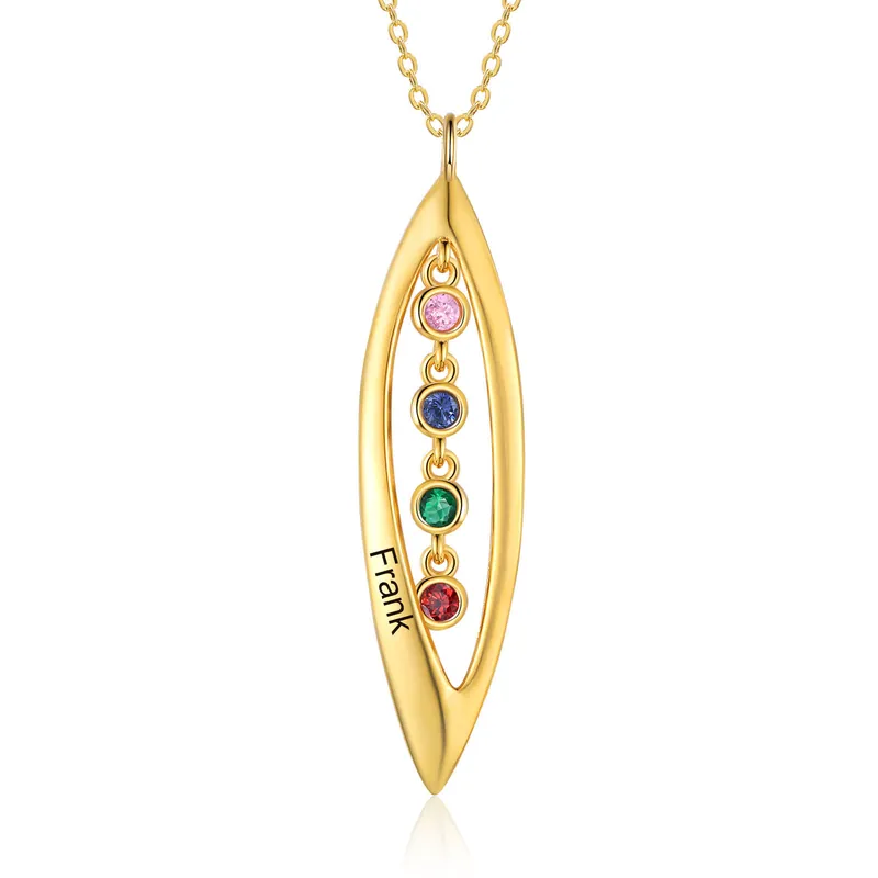 Nouvel Arrivage Collier Pendentif Feuilles 1 Prénom et 4 Pierres de Naissance Personnalisés Collier Femmes