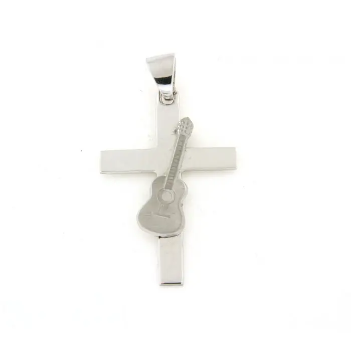 Tendance Pendentif croix avec guitare en argent