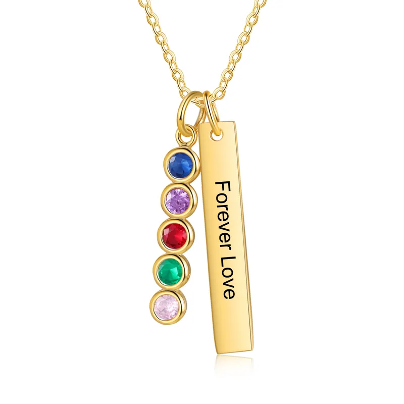 Collier Barre 1 Texte Personnalisé avec 5 Pierres de naissance Collier Femmes Nouvelle Collection