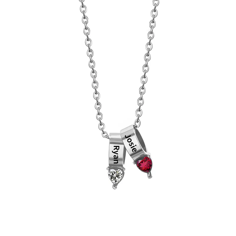 Super Prix Collier Pendentif Cœur 2 Prénoms et Pierres de Naissance Personnalisés Collier Femmes
