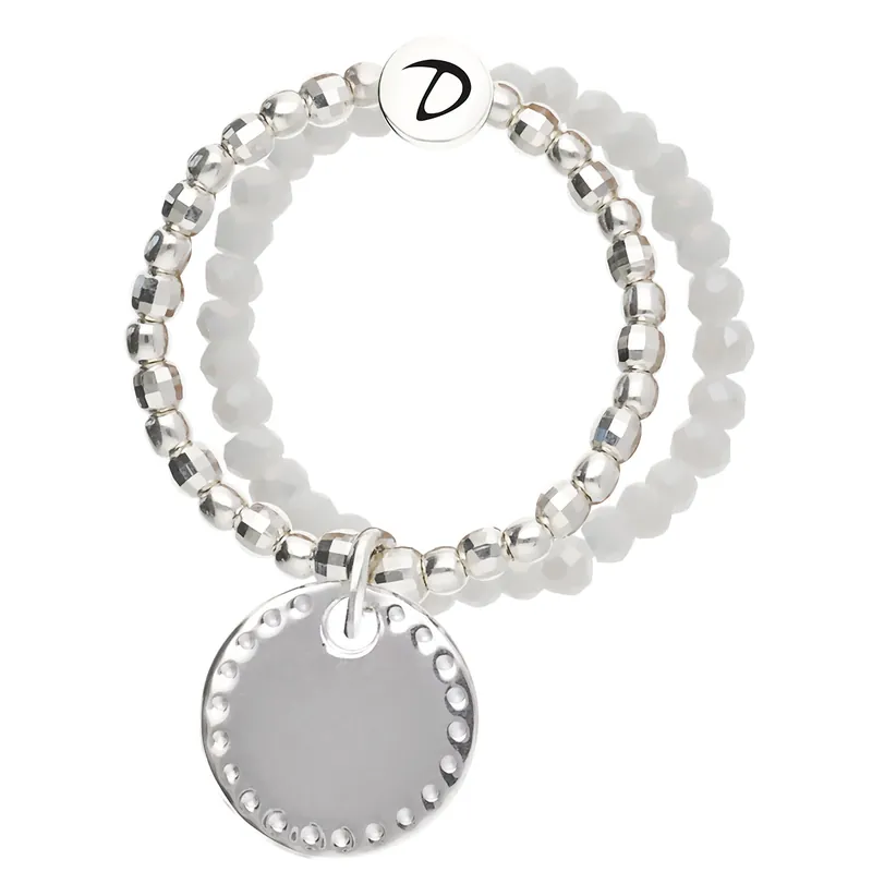 Bague Double Élastique Argent 925 Blanche Pastille Gravable En Vogue