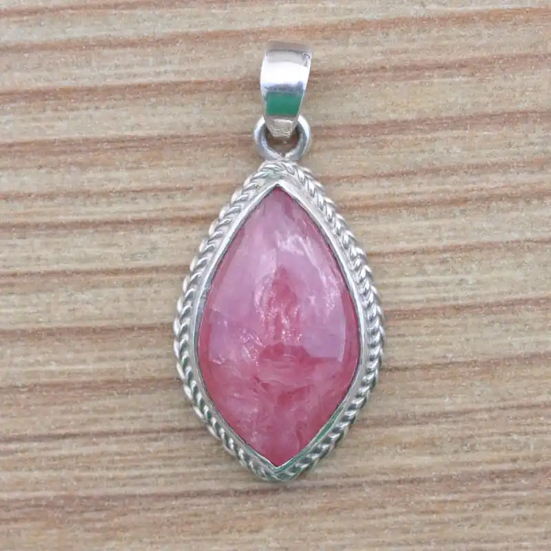 Top Vente Pendentif pierre naturelle Rhodochrosite et argent tresse