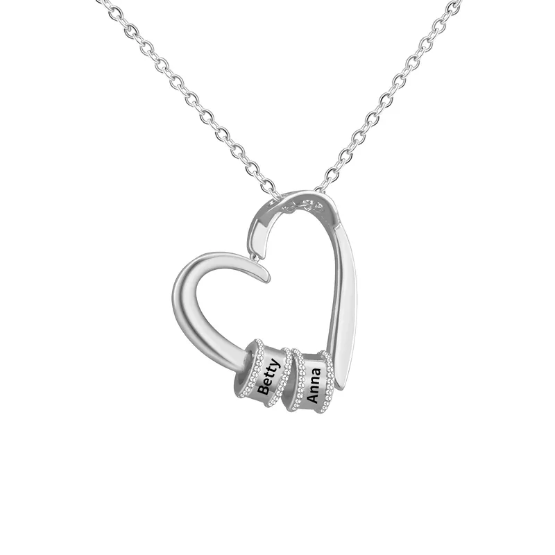 Collier Pendentif Cœur 2 Prénoms et Perles Personnalisés Collier Femmes Paiement Sécurisé