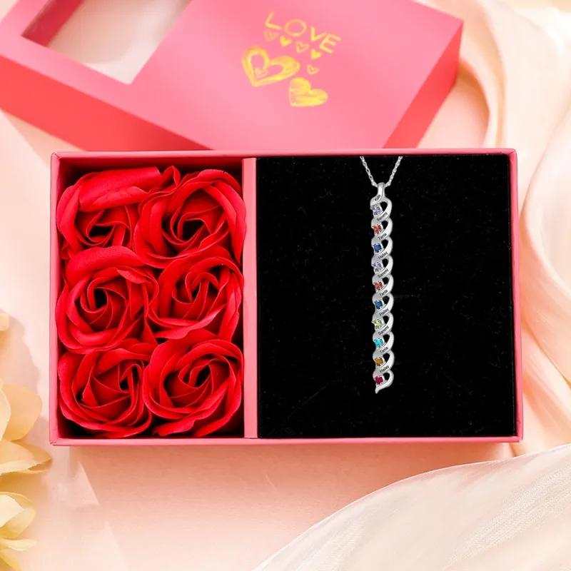 Collier Femme 10 Prénoms Personnalisés avec 10 Pierres de naissance Populaire