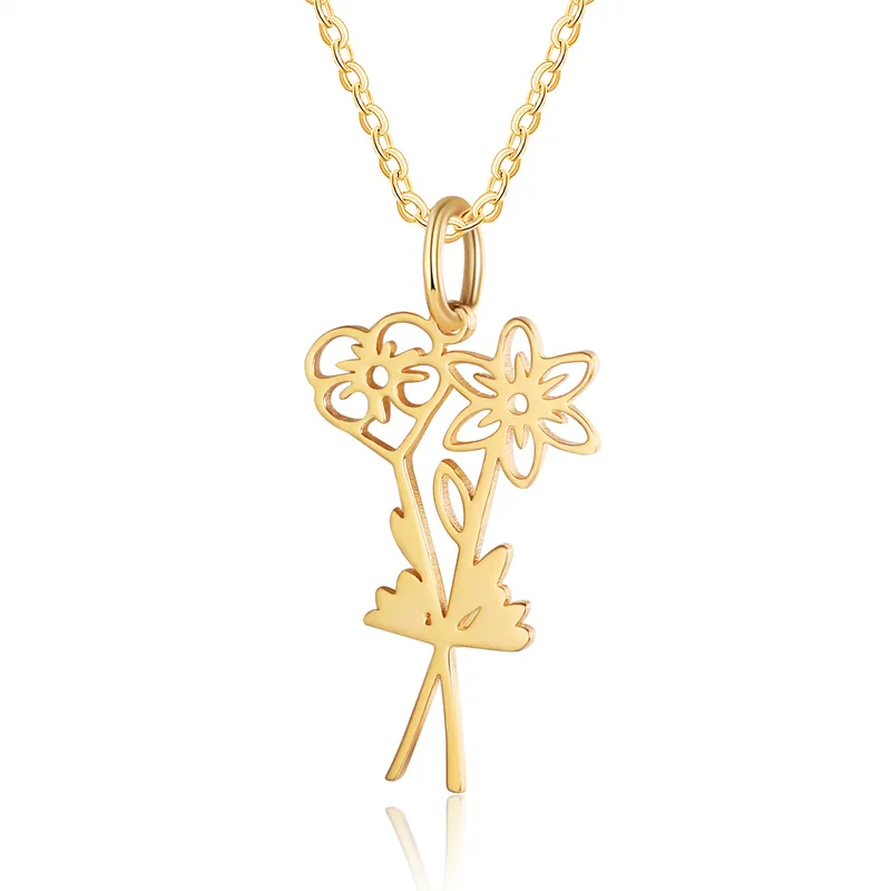 Prix Cassé Collier Pendentif 2 Fleurs de Naissance Personnalisées Collier Femmes