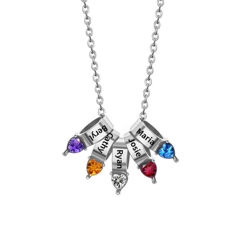 Collier Pendentif Cœur 5 Prénoms et Pierres de Naissance Personnalisés Collier Femmes Dernier Modèle