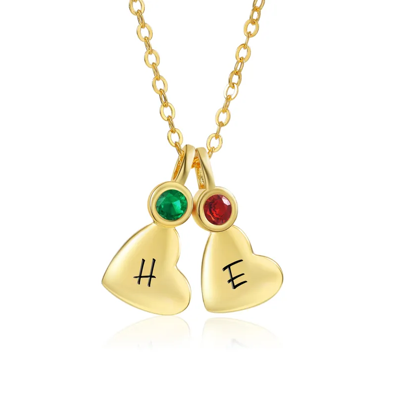 Collier Pendentif Cœur 2 Lettres Personnalisées avec Pierre de naissance pour Femmes Offre Spéciale