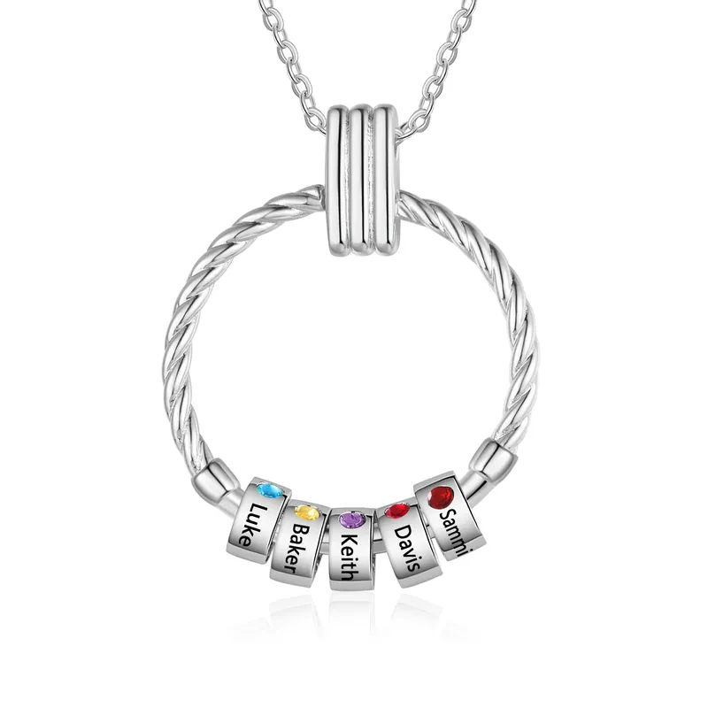 Certifié Collier Pendentif 5 Prénoms et Perles Personnalisés avec Pierres de Naissance Collier Femmes