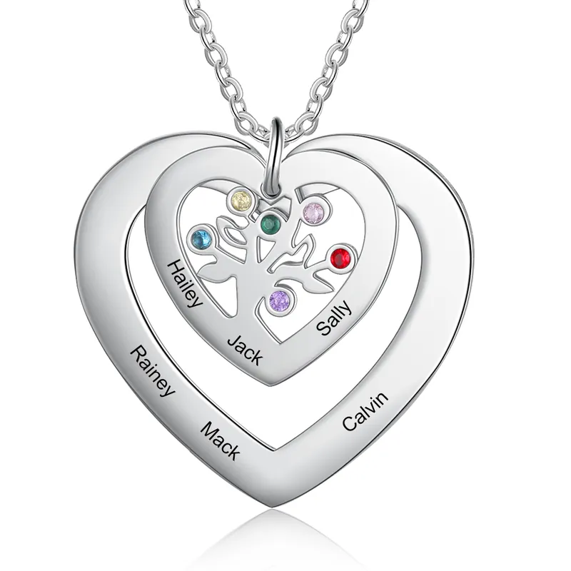 Produit De Marque Collier Pendentif Arbre de vie Arbre généalogique 6 prenoms Avec Pierre De Naissance