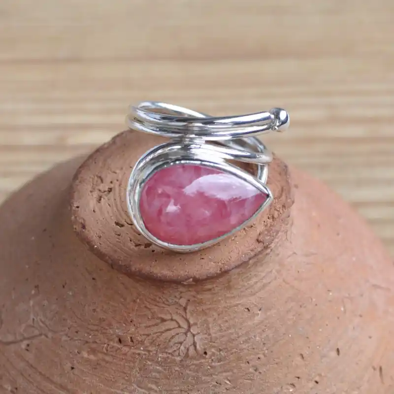 Commander Maintenant Bague argent asymetrique pierre goutte en Rhodochrosite T55\\/T57