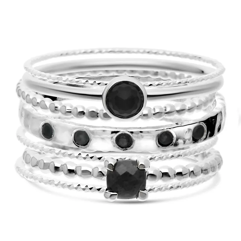 BAGUE COMPOSITION DE 7 ANNEAUX DONT 3 ONYX Argent 925 Acheter Direct