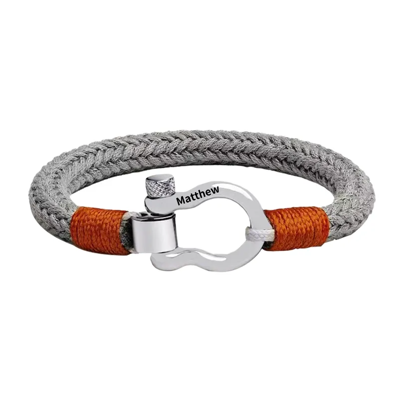 Vente Flash Bracelet Corde tressée 1 Prénom Personnalisé Boucle en fer à cheval pour Homme