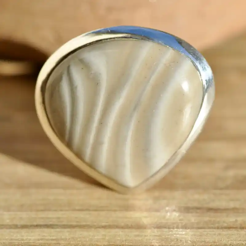 Promotion Bague argent goutte en pierre de SILEX (brun) T54
