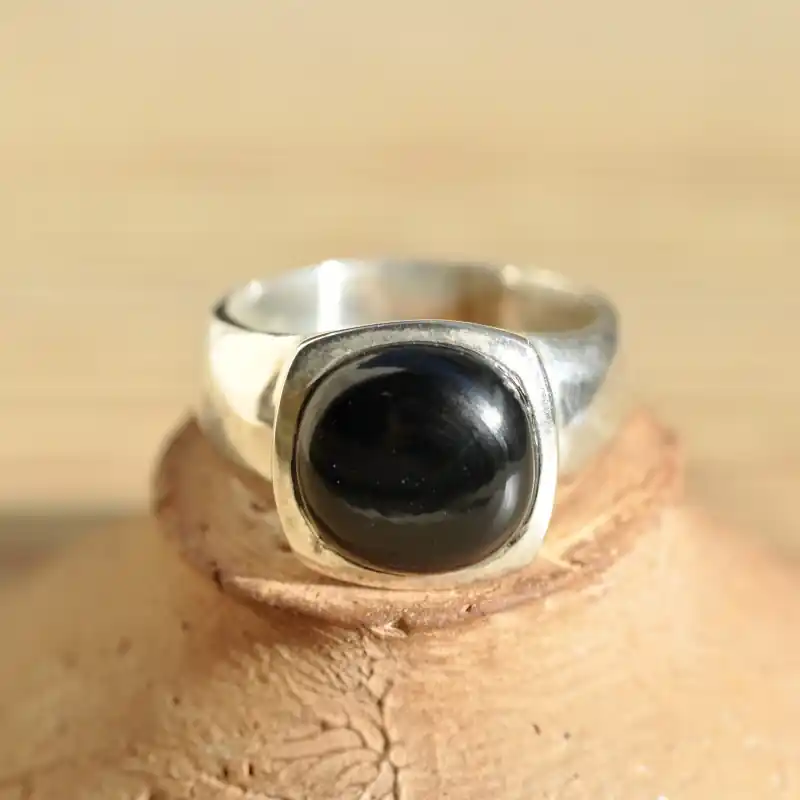 Prix Cassé Bague chevaliere mixte en argent et pierre carree en Onyx (noir) T57