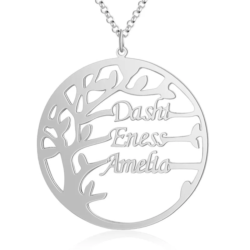 Pas Cher Collier Arbre de Vie 3 Prénoms Personnalisés Arbre Généalogique