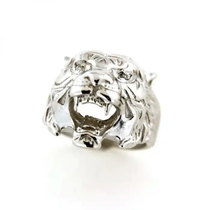 Vente Flash Chevalière argent tête de tigre avec oxydes