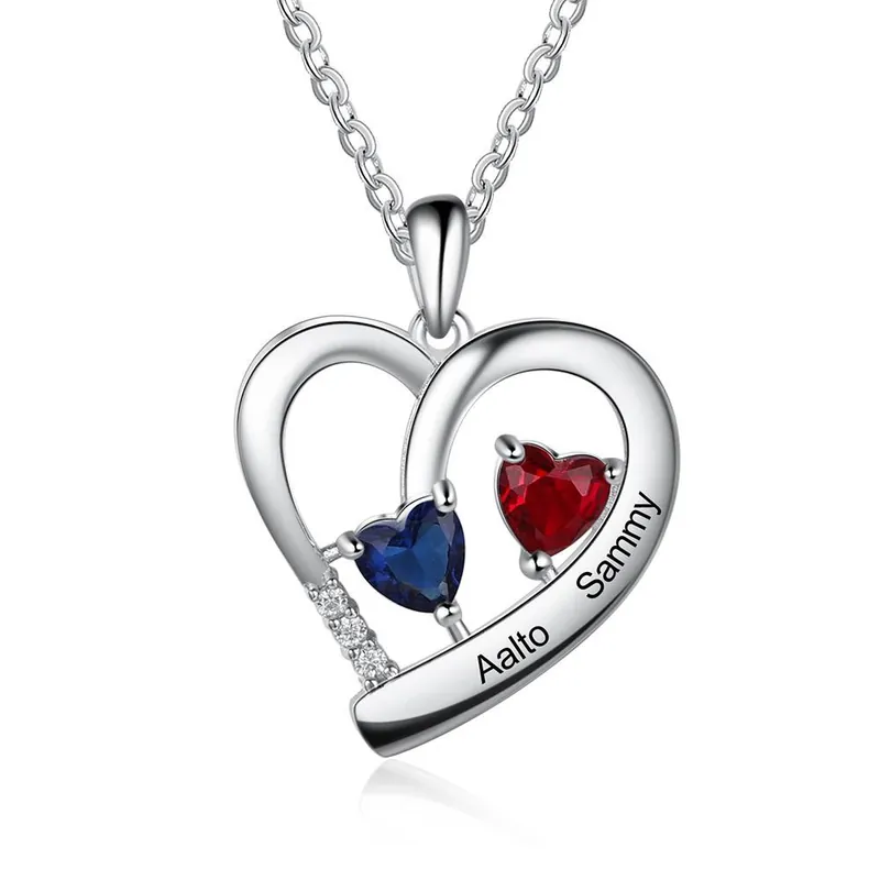 Dernier Modèle Collier Prénom Personnalisé Pendentif Cœur avec Pierre de Naissance 2 Prénoms