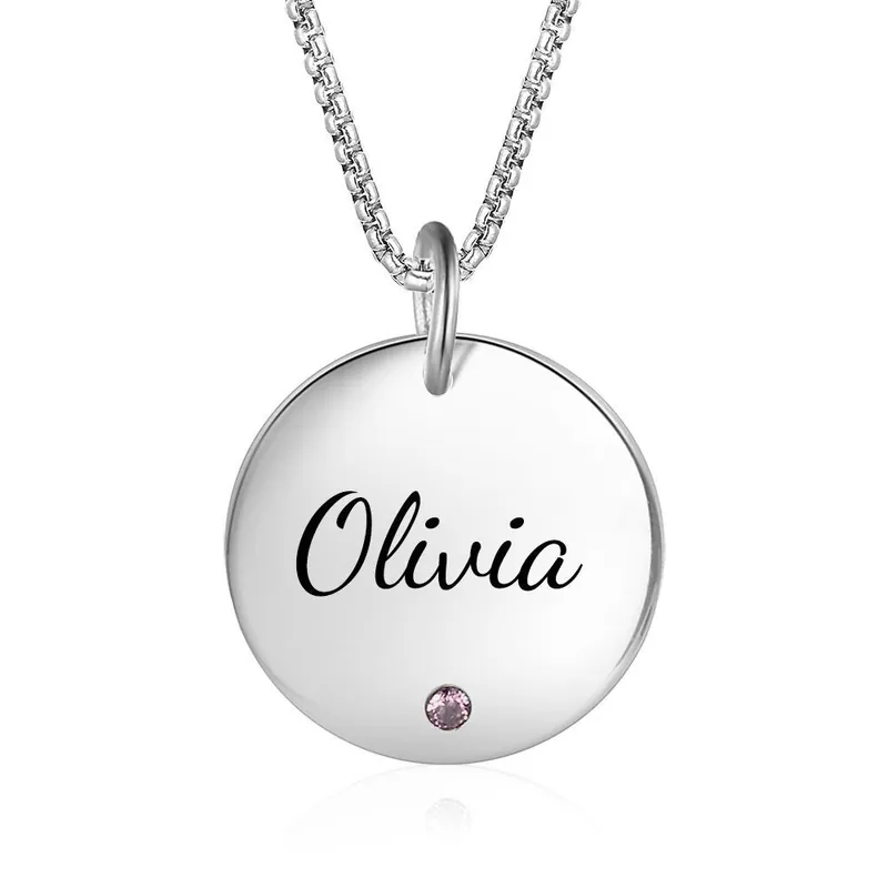 Acheter Direct Collier Pendentif Rond Personnalisé avec Une Pierre de Naissance