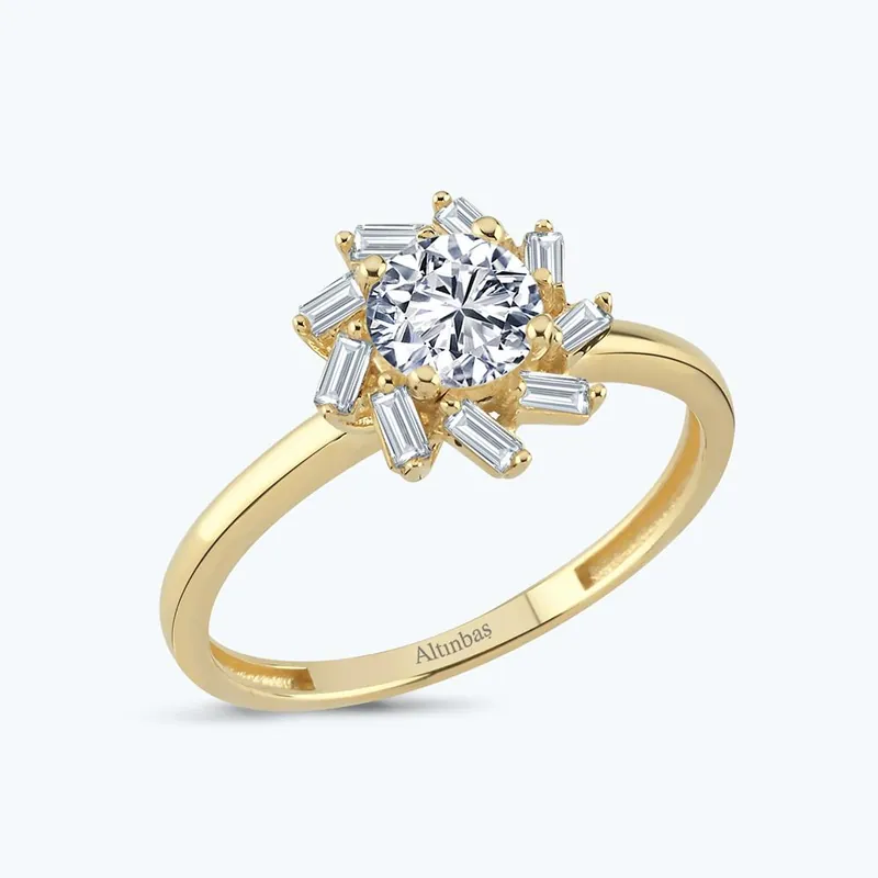 Achetez Aujourd’hui Bague Fleur en Or avec Pierre Baguette