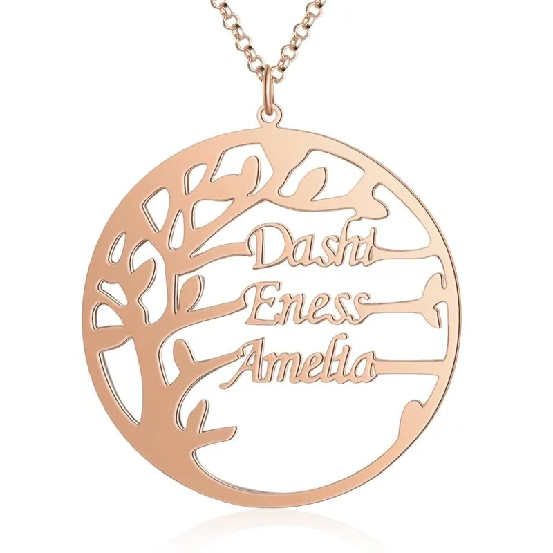 Collier Prénom d'Arbre De Vie Généalogique Personnalisé 3 Prénoms Offre Exclusive