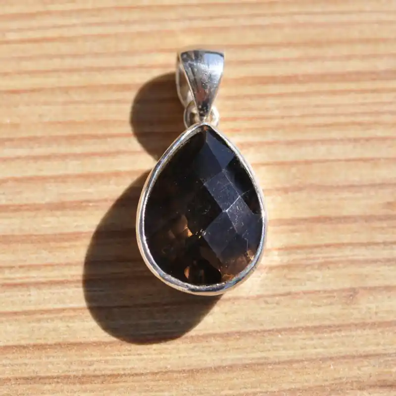 Acheter En Ligne Pendentif goutte argent pierre en quartz fume