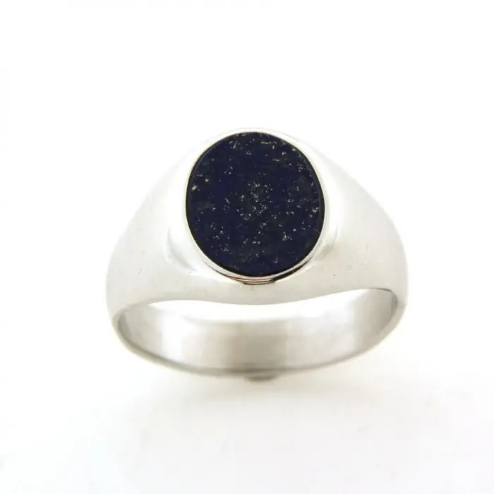 Vente Flash Chevalière en argent pour homme de forme ovale avec lapis-lazuli