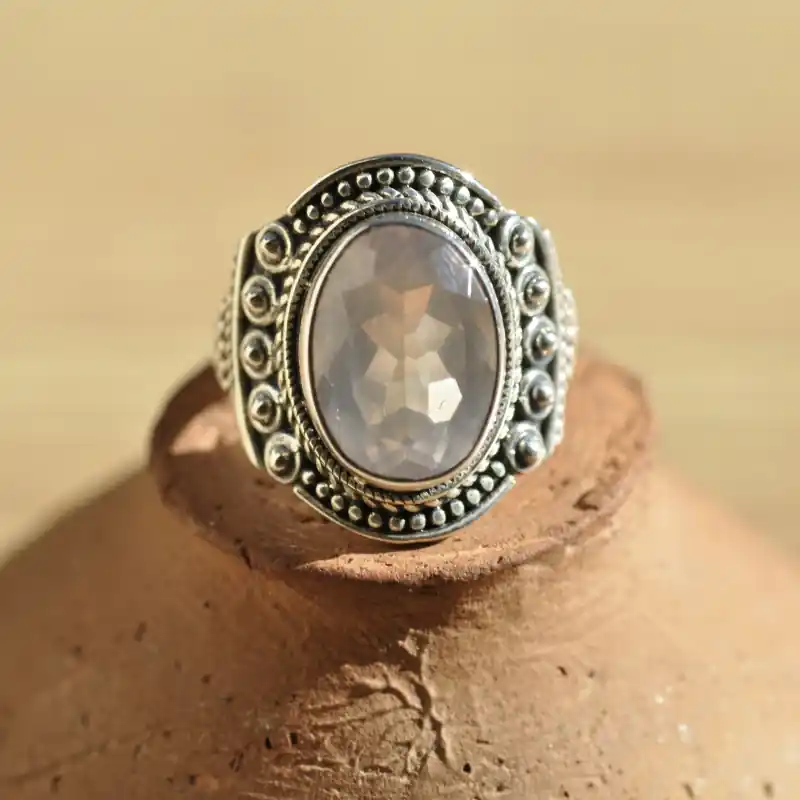 Jolie bague en argent et pierre naturelle Quartz rose T55 Offre Limitée