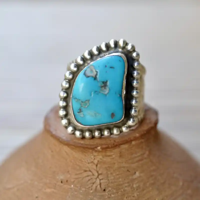 Acheter Direct Bague chevaliere mixte argent cisele et Turquoise T58