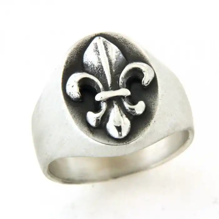 Garantie Incluse Chevaliere en argent pour homme avec relief fleur de Lys