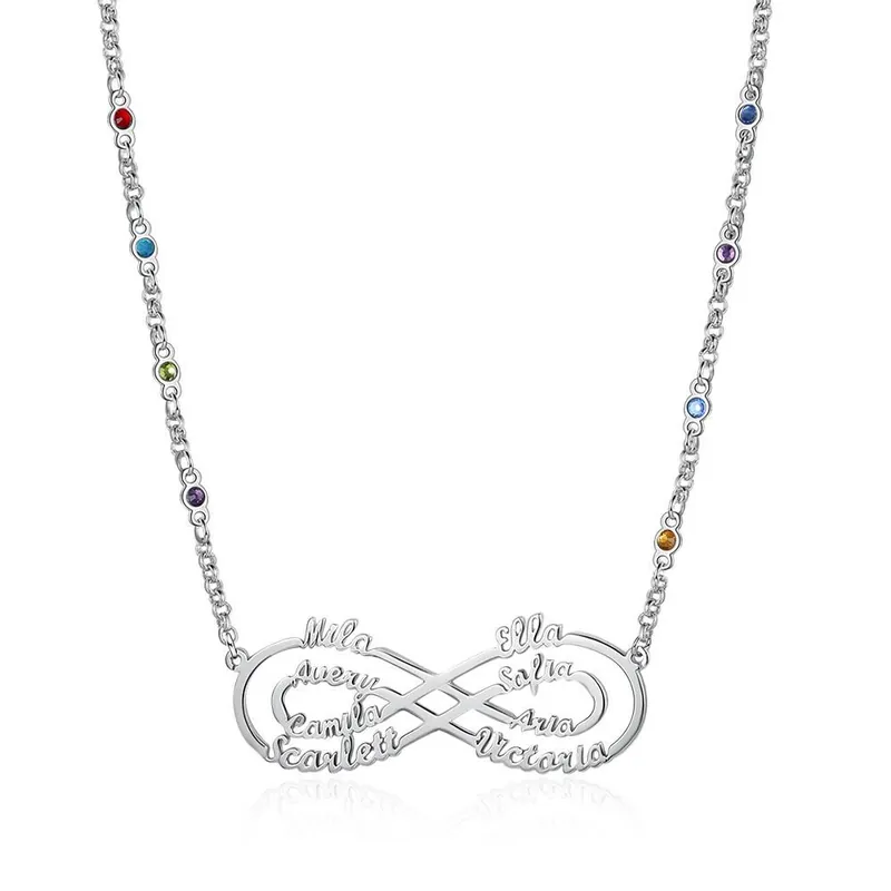 Expédition Rapide Collier Forever Love Infini 8 Prénoms 8 pierre de naissance Pour Elle
